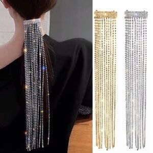 Gold Rhinestone Hair Tassel Accessory